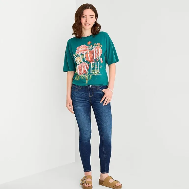 Arizona Womens Juniors Round Neck Short Sleeve Oversized Graphic T-Shirt