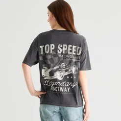 Arizona Womens Juniors Round Neck Short Sleeve Oversized Graphic T-Shirt