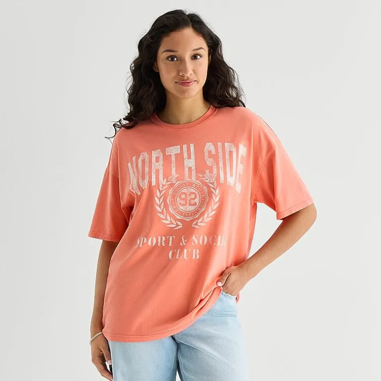 Arizona Womens Juniors Round Neck Short Sleeve Oversized Graphic T-Shirt