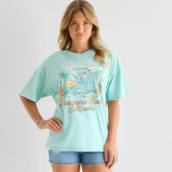 Arizona Womens Juniors Round Neck Short Sleeve Oversized Graphic T-Shirt