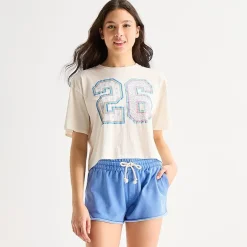 Arizona Womens Juniors Round Neck Short Sleeve Boxy Fit Graphic T-Shirt