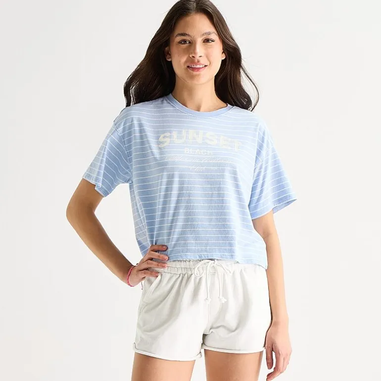 Arizona Womens Juniors Round Neck Short Sleeve Boxy Fit Graphic T-Shirt