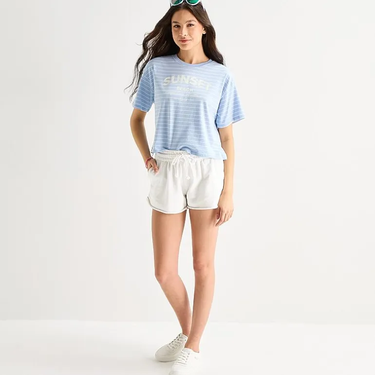 Arizona Womens Juniors Round Neck Short Sleeve Boxy Fit Graphic T-Shirt