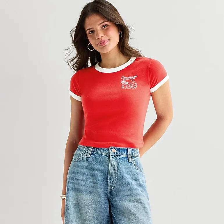 Arizona Womens Juniors Round Neck Short Sleeve Regular Fit Graphic T-Shirt