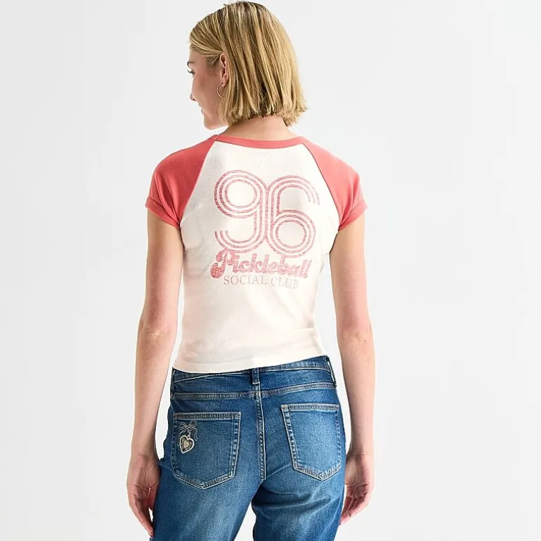 Arizona Womens Juniors Round Neck Short Sleeve Graphic T-Shirt