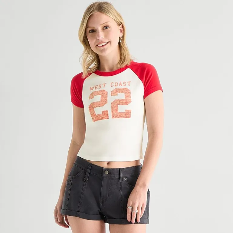 Arizona Womens Juniors Round Neck Short Sleeve Graphic T-Shirt