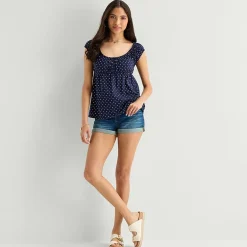 Arizona Womens Juniors Scoop Neck Short Sleeve Babydoll Top