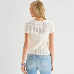 Arizona Womens Juniors Scoop Neck Short Sleeve Button Cardigan