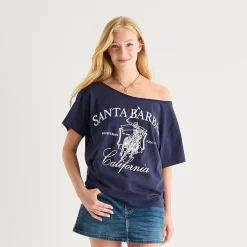 Arizona Womens Juniors Scoop Neck Short Sleeve Regular Fit Graphic T-Shirt
