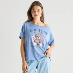 Arizona Womens Juniors Scoop Neck Short Sleeve Regular Fit Graphic T-Shirt