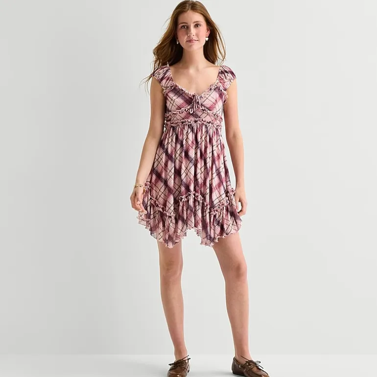 Arizona Womens Juniors Short Sleeve Babydoll Dress