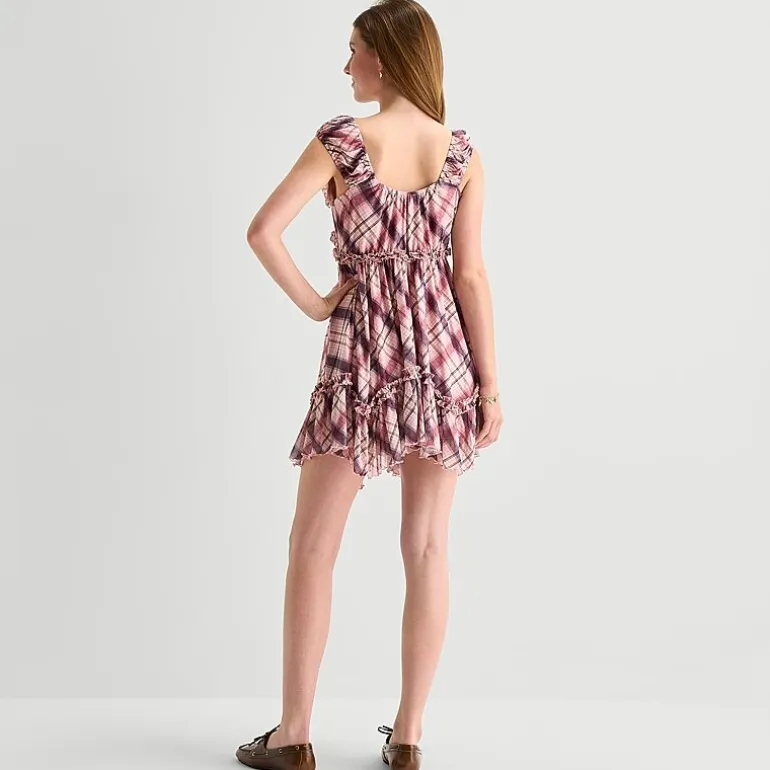 Arizona Womens Juniors Short Sleeve Babydoll Dress