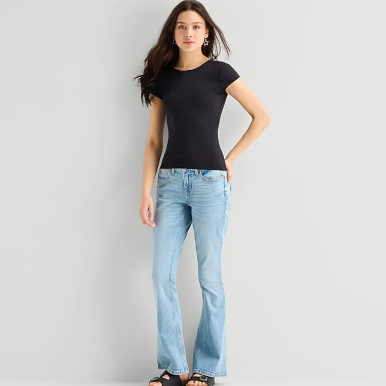 Arizona Womens Juniors Short Low Rise Bootcut Jean