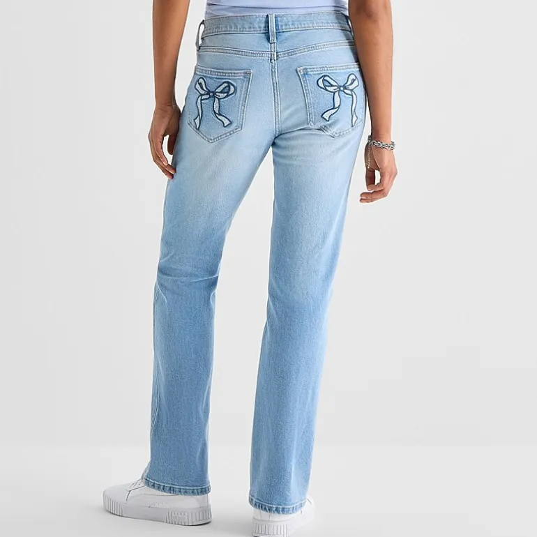 Arizona Womens Juniors Short Low Rise Straight Leg Jean