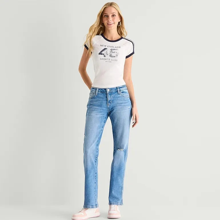 Arizona Womens Juniors Short Low Rise Straight Leg Jean