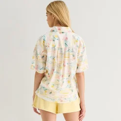 Arizona Womens Juniors Short Sleeve Regular Fit Button-Down Shirt