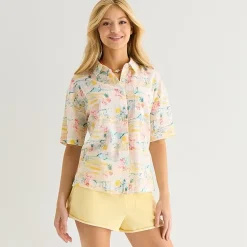 Arizona Womens Juniors Short Sleeve Regular Fit Button-Down Shirt