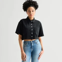 Arizona Womens Juniors Short Sleeve Regular Fit Button-Down Shirt