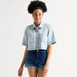 Arizona Womens Juniors Short Sleeve Regular Fit Button-Down Shirt