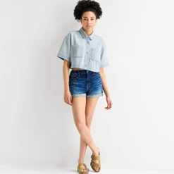 Arizona Womens Juniors Short Sleeve Regular Fit Button-Down Shirt