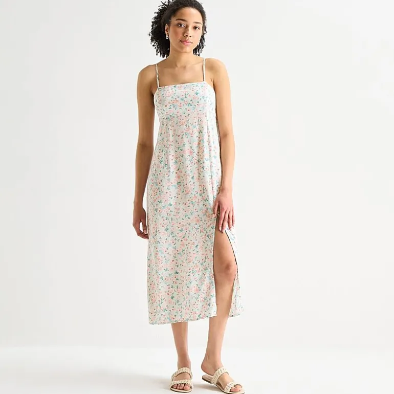 Arizona Womens Juniors Sleeveless Floral Midi Slip Dress