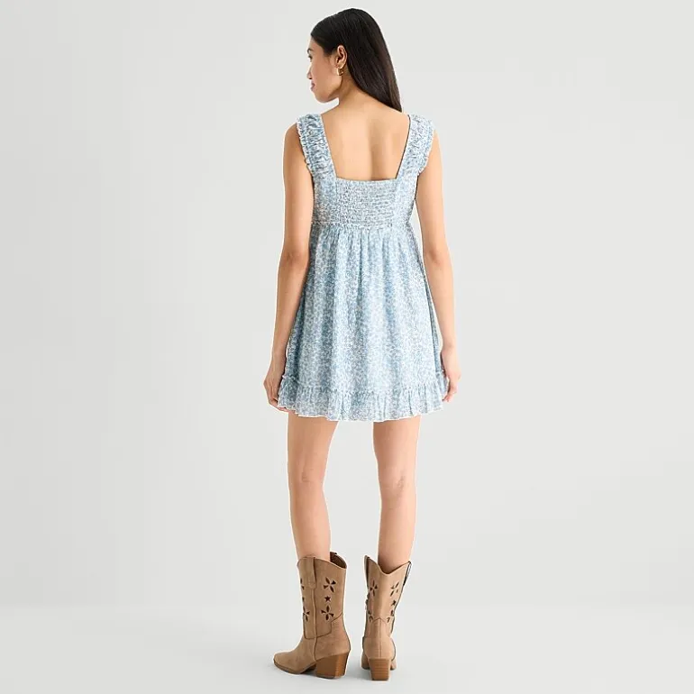 Arizona Womens Juniors Sleeveless Babydoll Dress