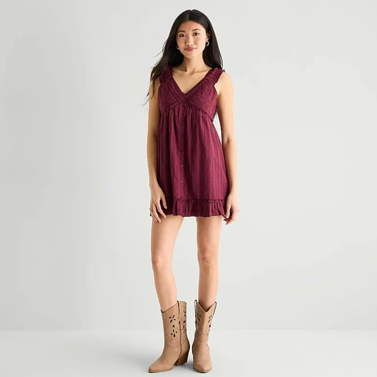 Arizona Womens Juniors Sleeveless Babydoll Dress