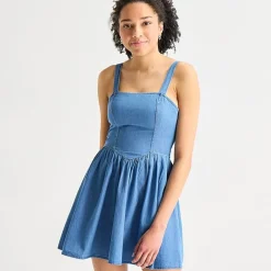 Arizona Womens Juniors Square Neck Sleeveless Babydoll Dress
