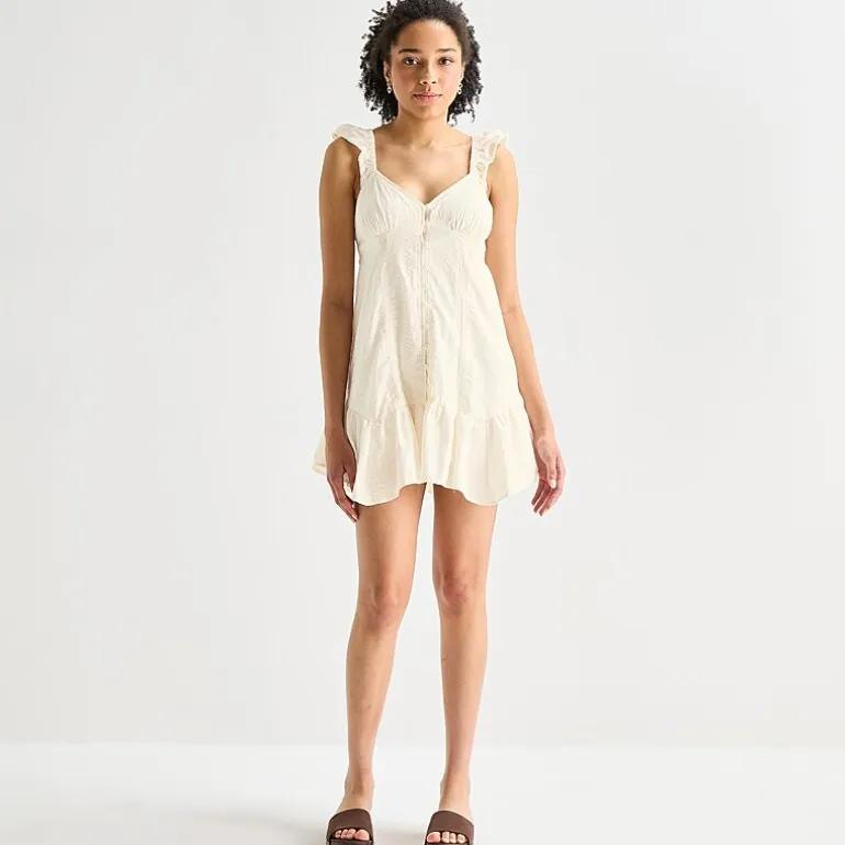 Arizona Womens Juniors Sweetheart Neck Sleeveless Babydoll Dress