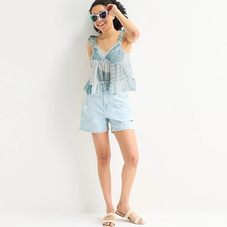 Arizona Womens Juniors Sweetheart Neck Sleeveless Babydoll Top