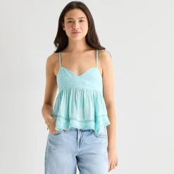 Arizona Womens Juniors Sweetheart Neck Sleeveless Babydoll Top