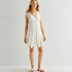 Arizona Womens Juniors V Neck Short Sleeve Babydoll Dress