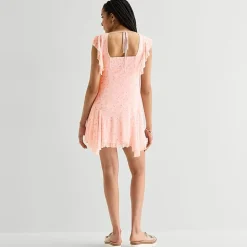 Arizona Womens Juniors V Neck Short Sleeve Babydoll Dress