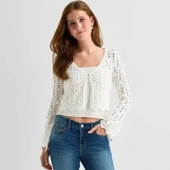 Arizona Womens Juniors V Neck Long Sleeve Button Cardigan