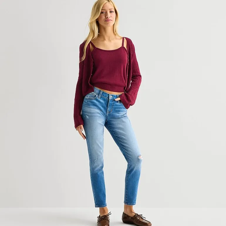 Arizona Womens Juniors V Neck Long Sleeve Button Cardigan