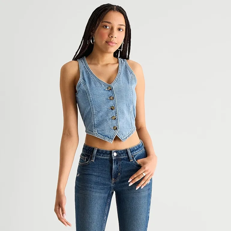 Arizona Womens Juniors V Neck Sleeveless Vest