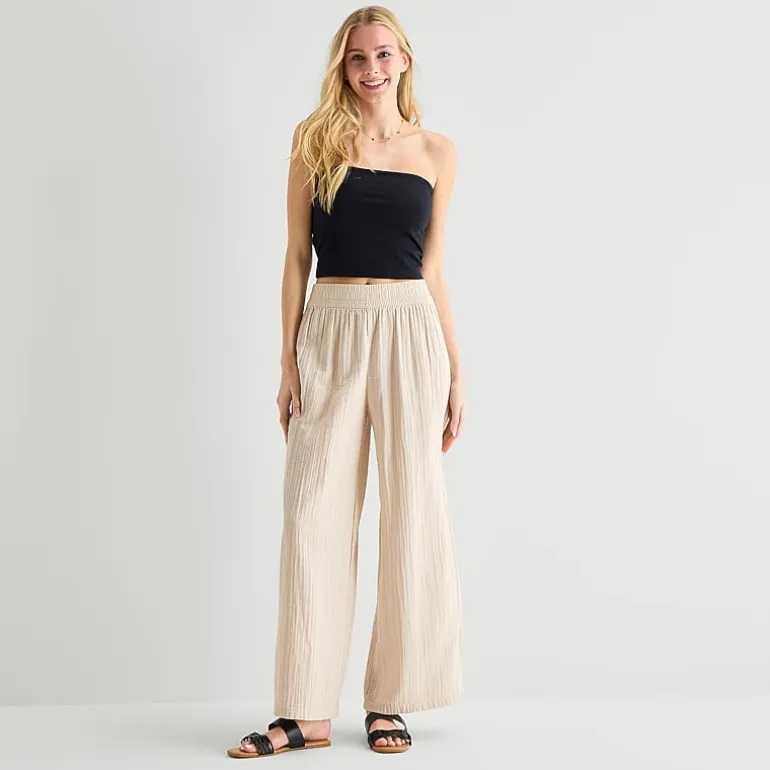 Arizona Womens Juniors Wide Leg Mid Rise Pull-On Pant