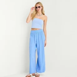 Arizona Womens Juniors Wide Leg Mid Rise Pull-On Pant