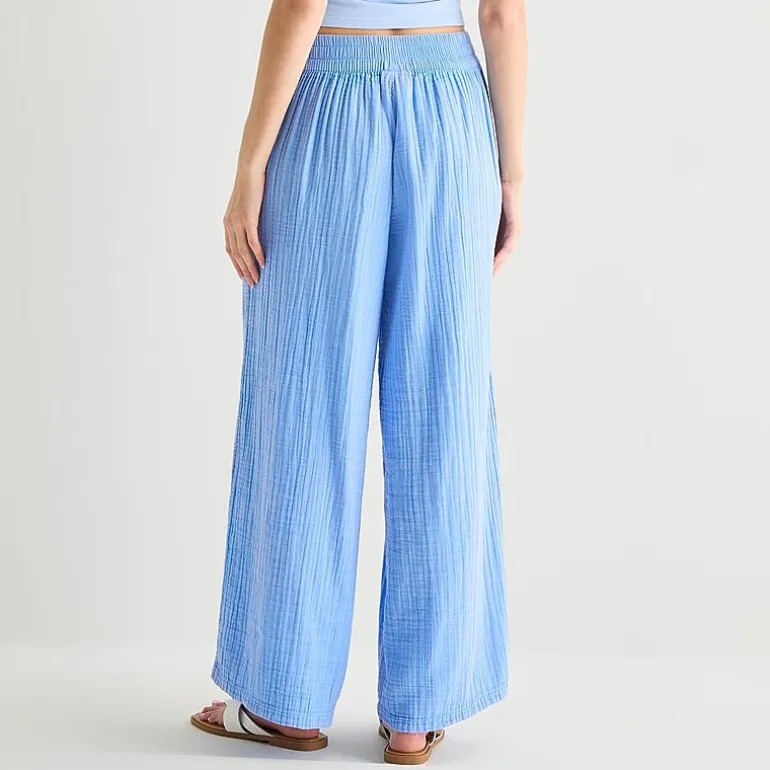 Arizona Womens Juniors Wide Leg Mid Rise Pull-On Pant