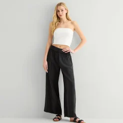 Arizona Womens Juniors Wide Leg Mid Rise Pull-On Pant