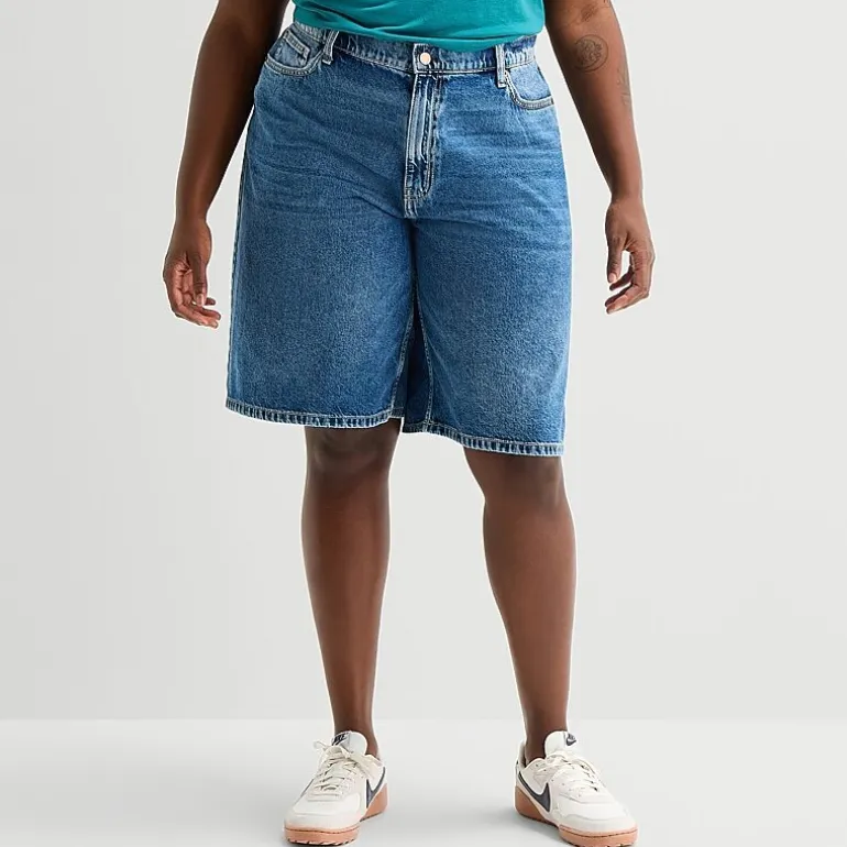 Arizona Womens 15" Low Rise Juniors Plus Denim Short