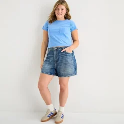 Arizona Womens 5" Mid Rise Juniors Plus Denim Short