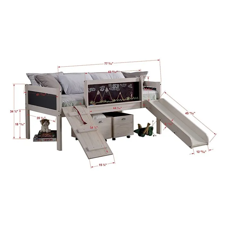 Art & Play Twin Junior Low Loft Bed with Toy Boxes
