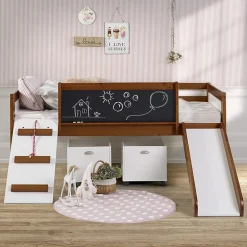 Art & Play Twin Junior Low Loft Bed with Toy Boxes