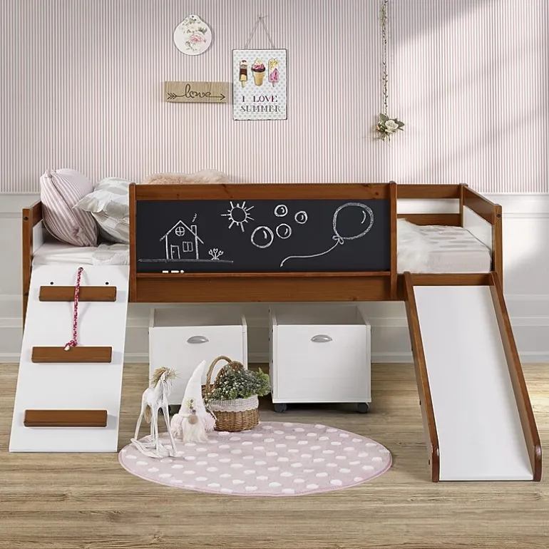 Art & Play Twin Junior Low Loft Bed with Toy Boxes