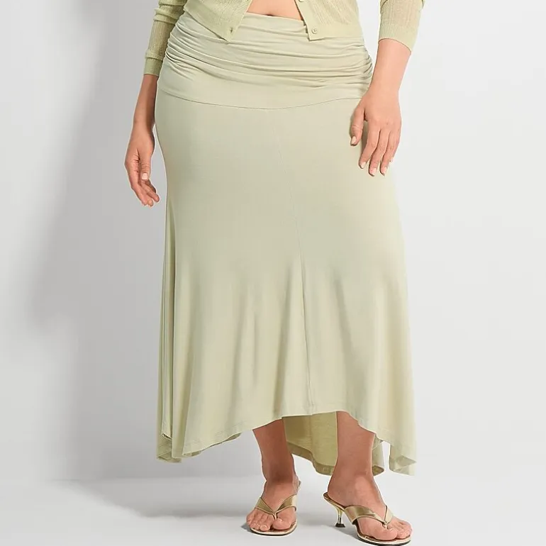 Ashley Graham Fold Over Waistband Womens Plus Maxi Skirt