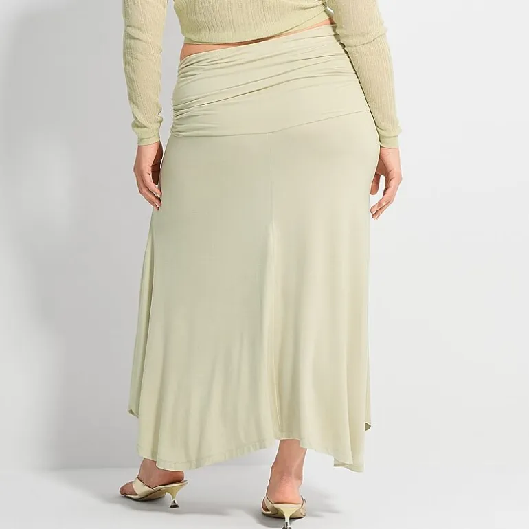 Ashley Graham Fold Over Waistband Womens Plus Maxi Skirt
