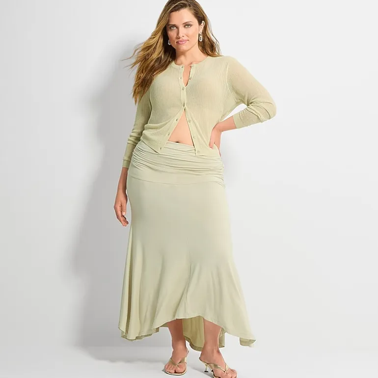 Ashley Graham Fold Over Waistband Womens Plus Maxi Skirt