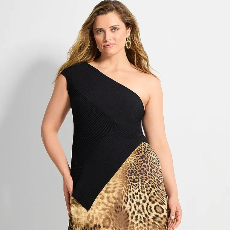 Ashley Graham Plus Women's Asymmetrical Engineered Rib Top
