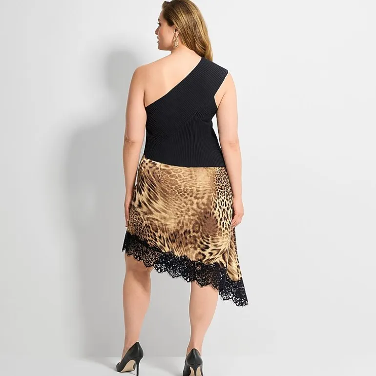 Ashley Graham Plus Women's Asymmetrical Engineered Rib Top